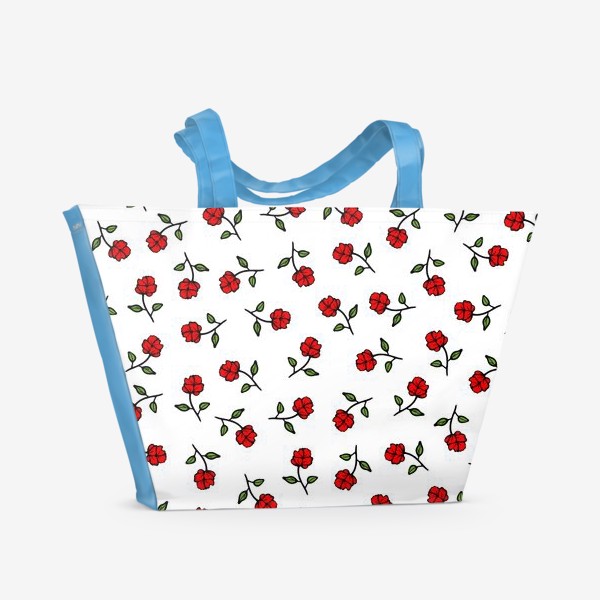 Пляжная сумка «Красные розочки на белом»
