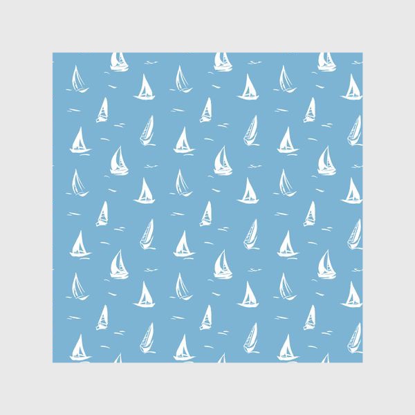 Шторы &laquo;Летний голубой принт с белыми корабликами парусами&raquo;