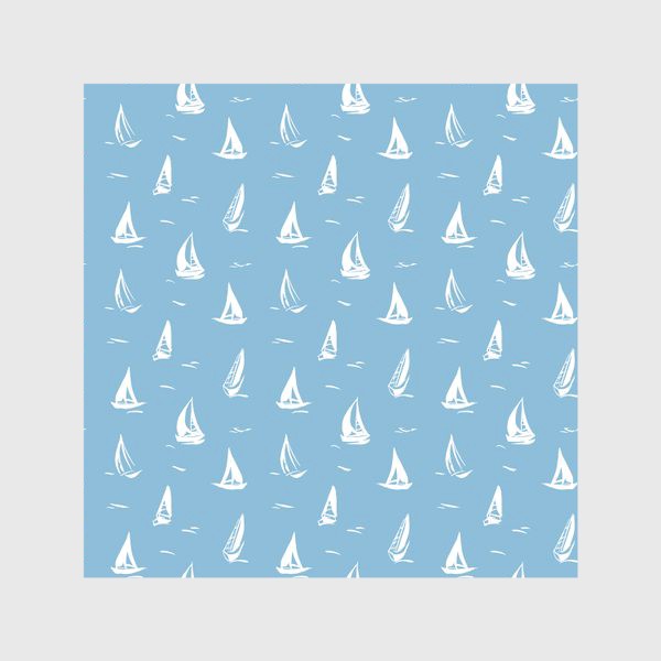 Скатерть «Летний голубой принт с белыми корабликами парусами»