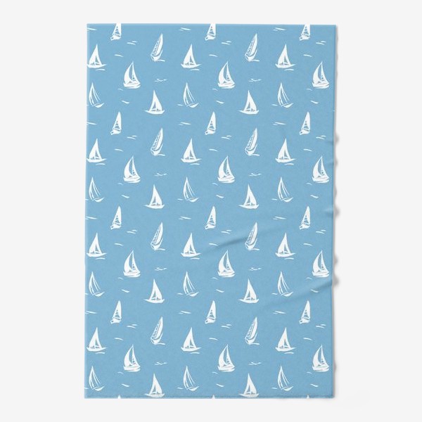 Полотенце «Летний голубой принт с белыми корабликами парусами»