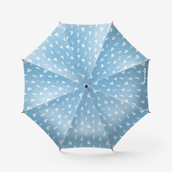 Зонт &laquo;Летний голубой принт с белыми корабликами парусами&raquo;