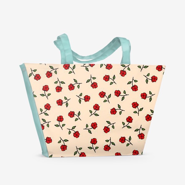 Пляжная сумка «Красные розочки на бежевом»