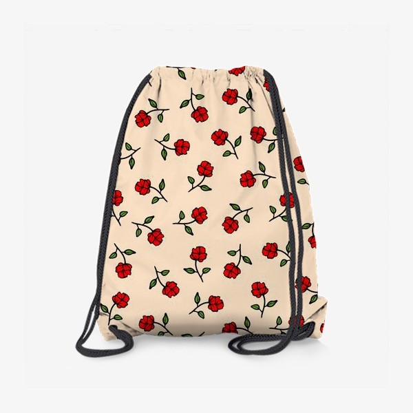 Рюкзак «Красные розочки на бежевом»