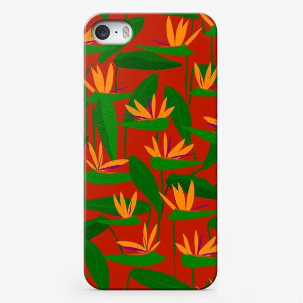 Чехол iPhone «экзотические цветы на красном»