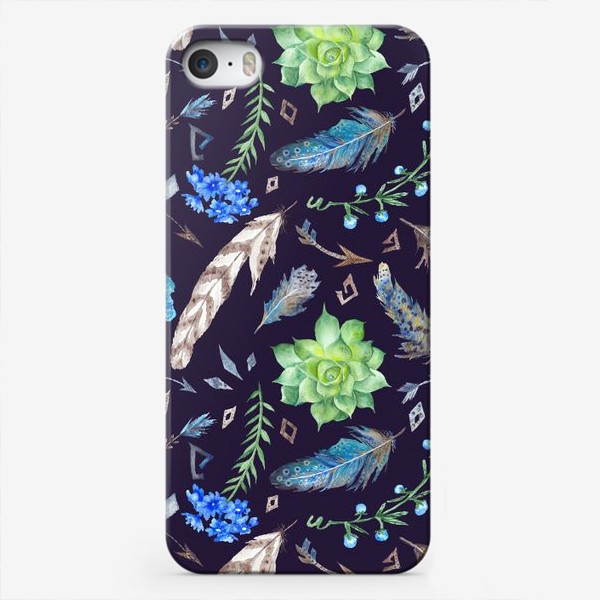 Чехол iPhone «Wild&Free - паттерн в индейском стиле с перышками, стрелками и лесными цветами »