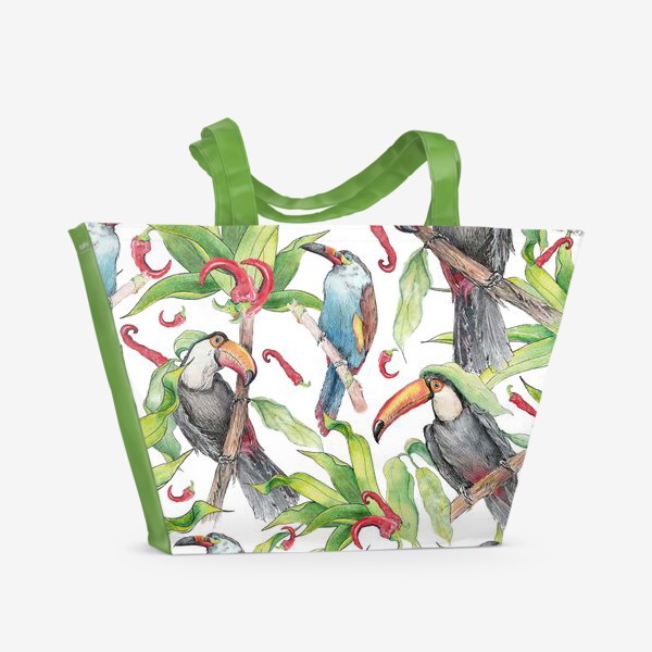 Пляжная сумка «Экзотические птицы. Туканы. Летний принт.»