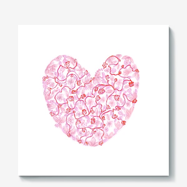 Холст «Любовь Розовое сердце с цветами»
