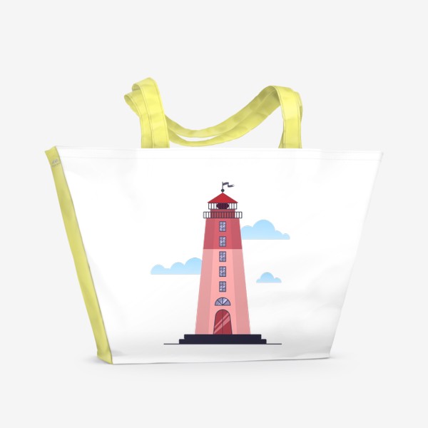 Пляжная сумка «Розовый маяк в облаках»