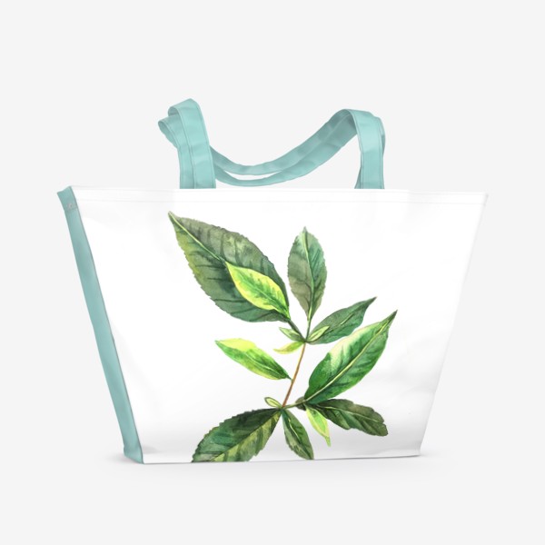 Пляжная сумка &laquo;Зеленый чай. Ботанический скетч. &raquo;