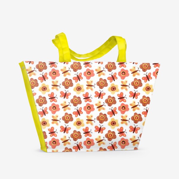 Пляжная сумка «Цветочный паттерн с бабочками»