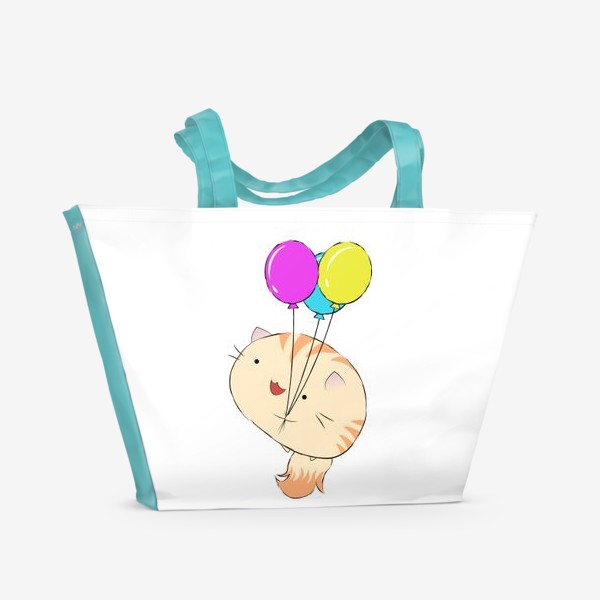 Пляжная сумка «Кавайный кот с шариками»
