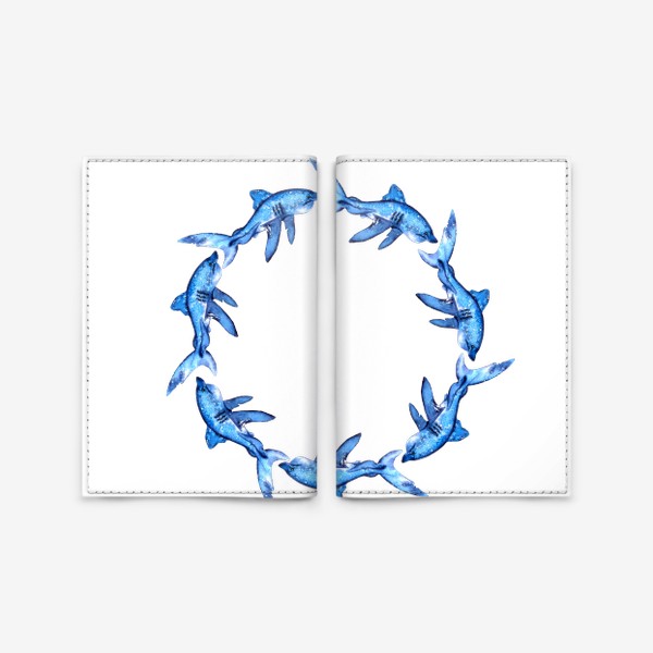 Обложка для паспорта «круг синих акул»