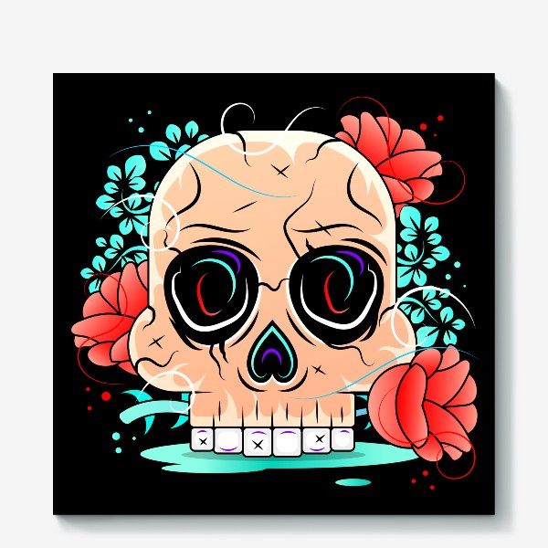 Холст «Mexican skull with roses red »