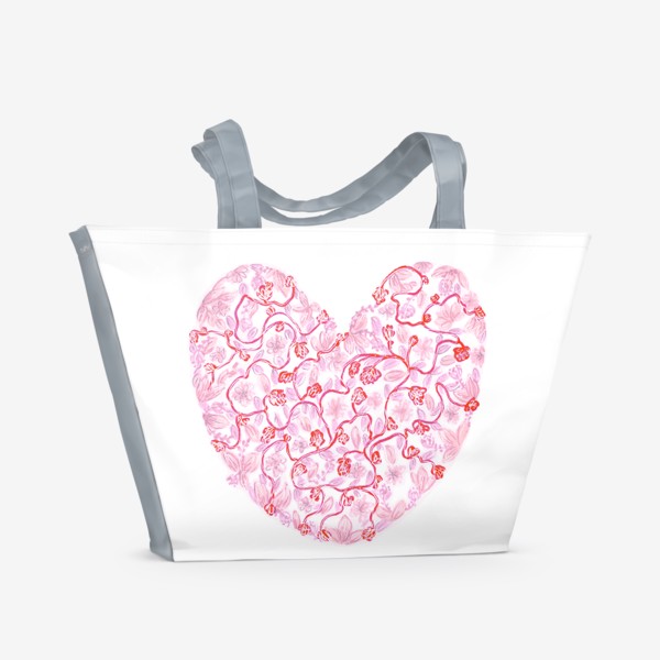 Пляжная сумка «Любовь Розовое сердце с цветами»