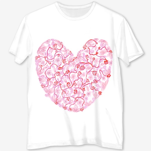 Футболка с полной запечаткой «Любовь Розовое сердце с цветами»