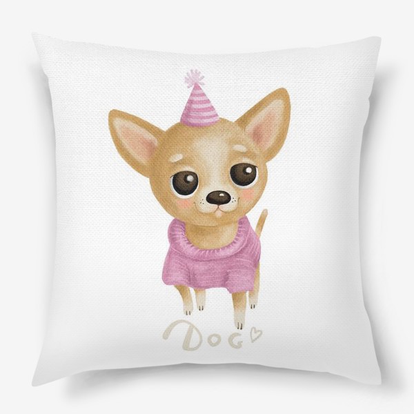 Подушка «милый щенок  собака чихуахуа в розовом свитере »