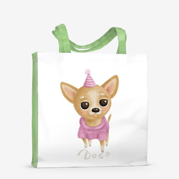 Сумка-шоппер «милый щенок  собака чихуахуа в розовом свитере »