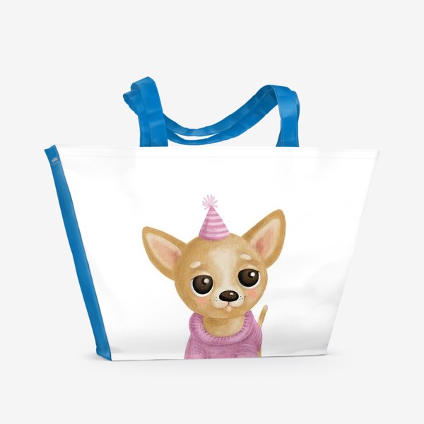 Пляжная сумка «милый щенок  собака чихуахуа в розовом свитере »