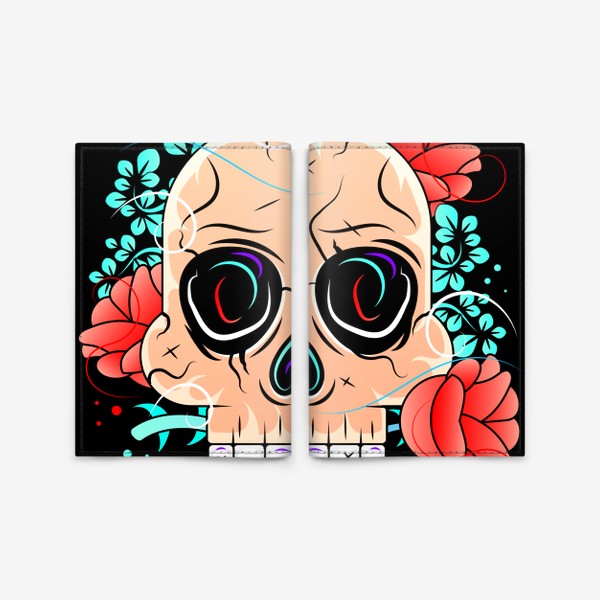 Обложка для паспорта «Mexican skull with roses red »
