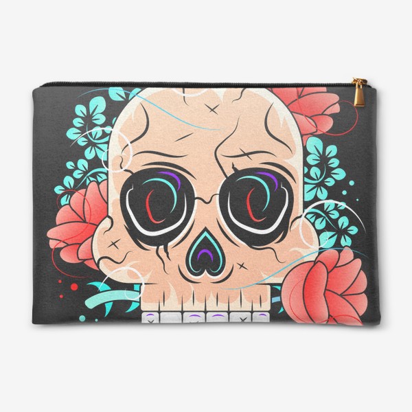 Косметичка «Mexican skull with roses red »