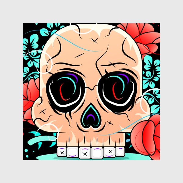 Шторы «Mexican skull with roses red »