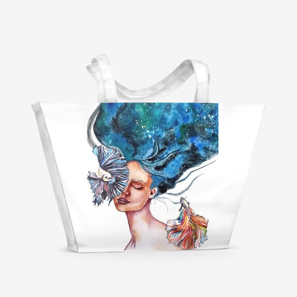 Пляжная сумка «Девушка рыбки ночное небо»