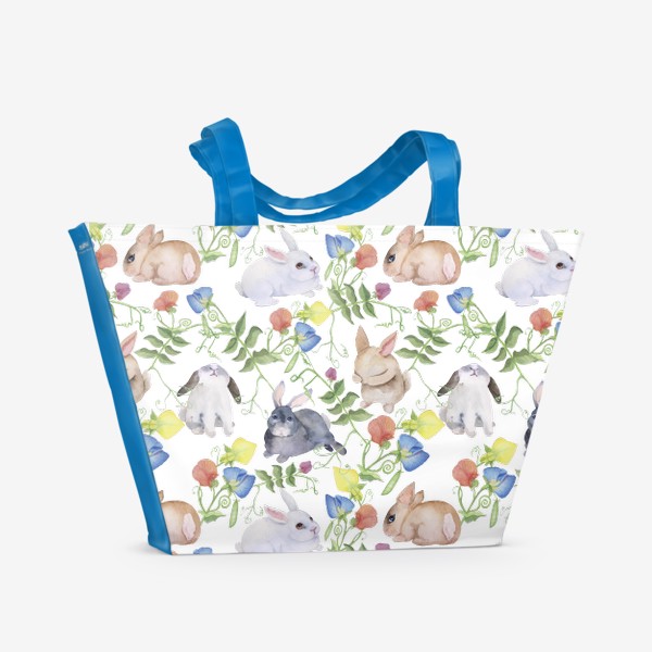 Пляжная сумка «Акварель зайчики, кролики, праздник Пасха, цветы, »