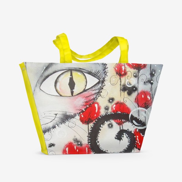 Пляжная сумка «кот в цветах»