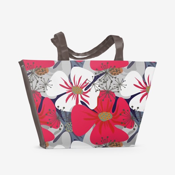 Пляжная сумка «Маки пурпурные и белые»