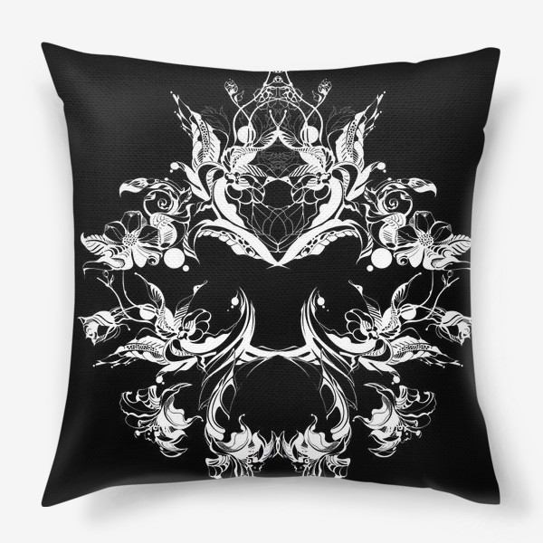 Подушка «Абстрактные цветы на черном фоне»