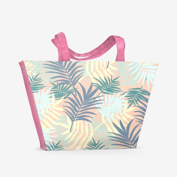 Пляжная сумка «Тропические листья на бежевом фоне»