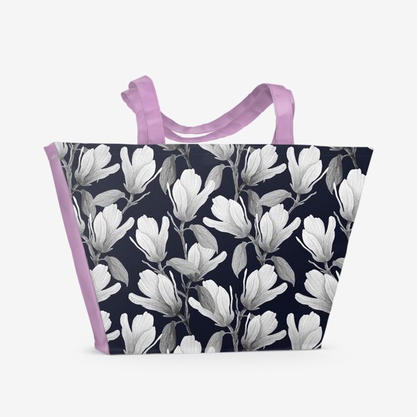 Пляжная сумка «цветущая магнолия в серых оттенках»