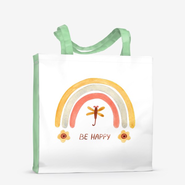 Сумка-шоппер «Be Happy Радуга бохо со стрекозой»