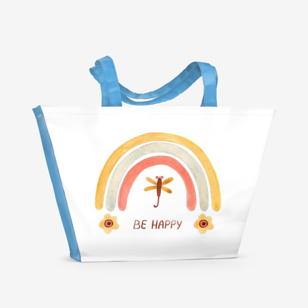 Пляжная сумка «Be Happy Радуга бохо со стрекозой»
