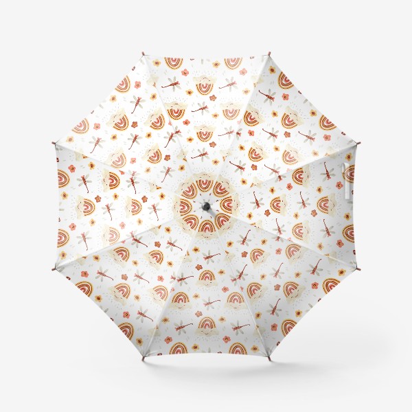 Зонт «Паттерн радуги бохо со стрекозами и цветами»