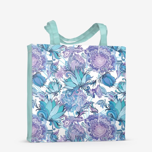Сумка-шоппер «Зимние цветы - паттерн с лилиями и пионами на белом фоне»