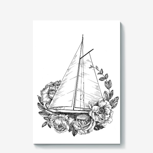 Холст «Яхта с цветами»