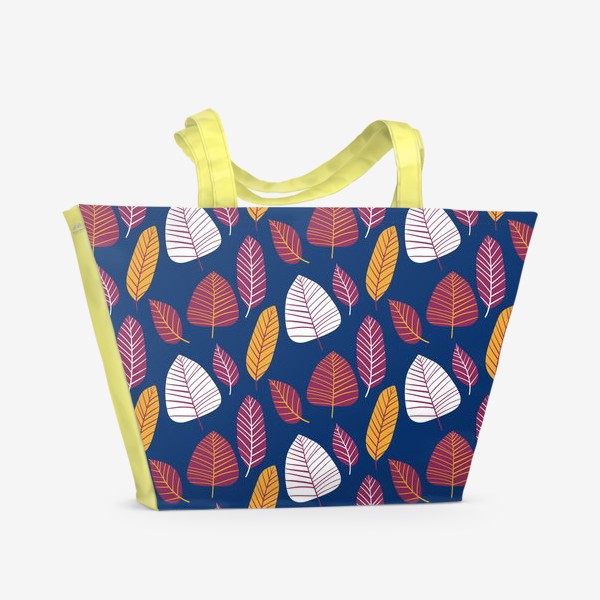 Пляжная сумка «Дикие листья на синем яркий паттерн»