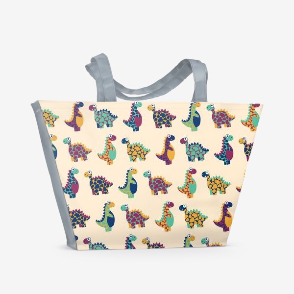 Пляжная сумка «Яркие пятнистые динозавры на бежевом»