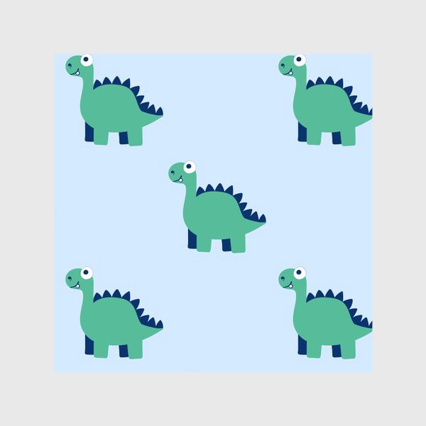 Шторы «Забавные зелено-синие динозавры на голубом фоне»