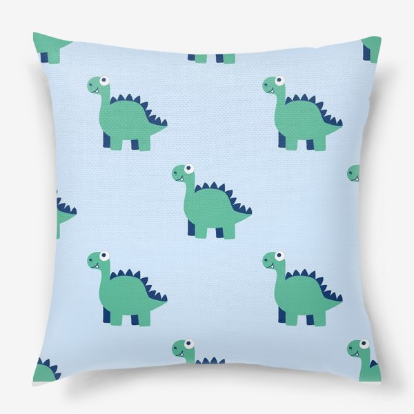 Подушка «Забавные зелено-синие динозавры на голубом фоне»