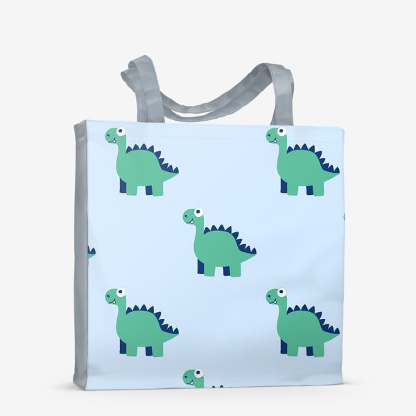 Сумка-шоппер «Забавные зелено-синие динозавры на голубом фоне»