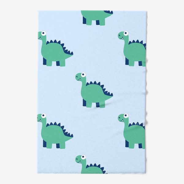 Полотенце «Забавные зелено-синие динозавры на голубом фоне»