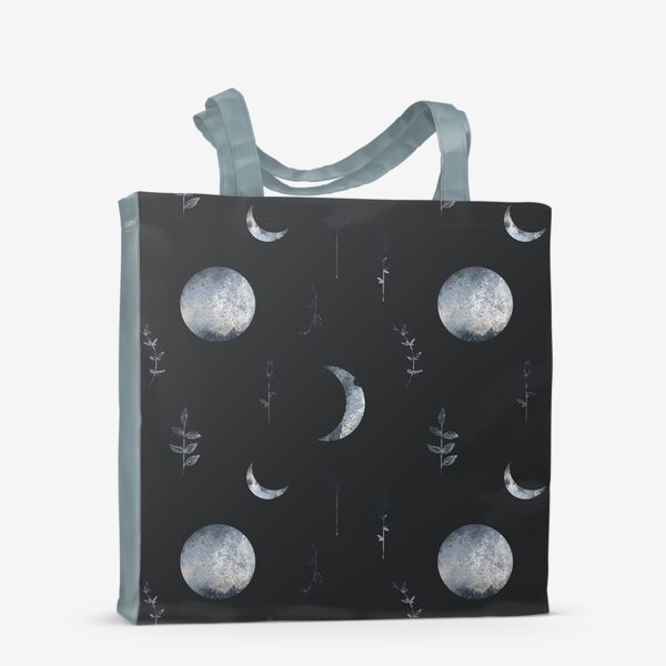 Сумка-шоппер «Космос. Небесные тела и травы. Луна, месяц на темном»