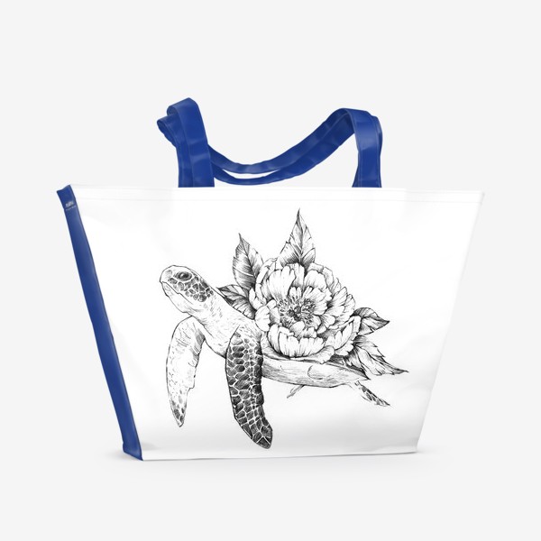 Пляжная сумка «Черепаха с пионом»