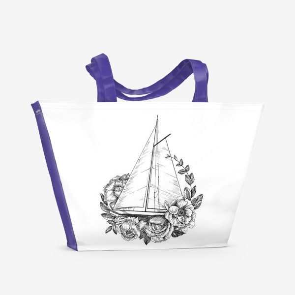 Пляжная сумка «Яхта с цветами»