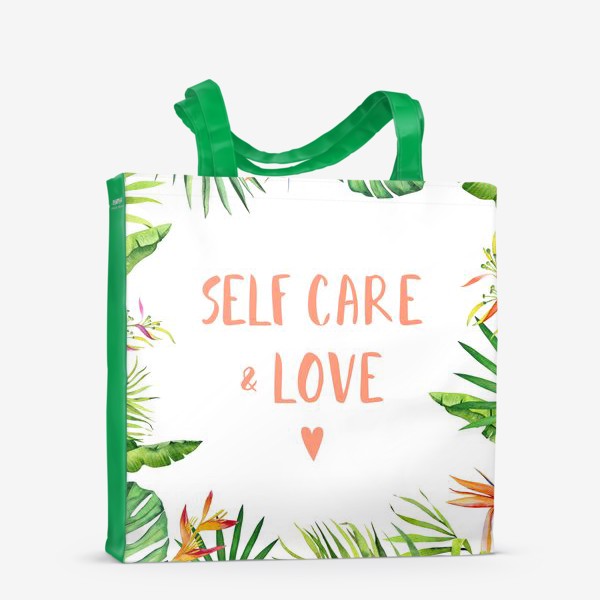 Сумка-шоппер «Любовь и забота: self care & love. Тропический принт»