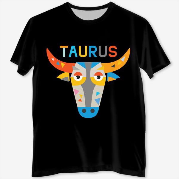 Футболка с полной запечаткой «Taurus. Знак зодиака Телец. Черный»