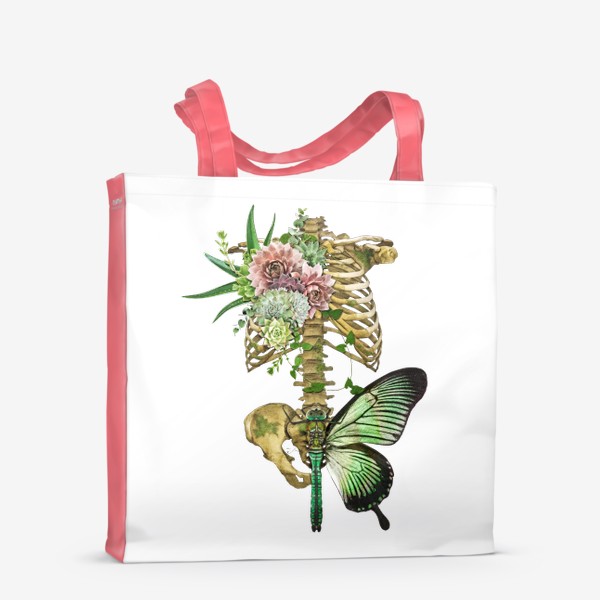 Сумка-шоппер «Цветочный скелет с бабочкой»