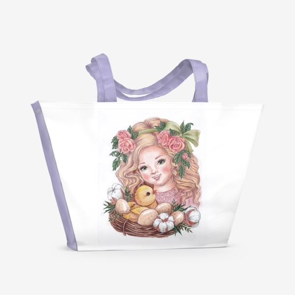 Пляжная сумка «Девочка с цыплёнком»